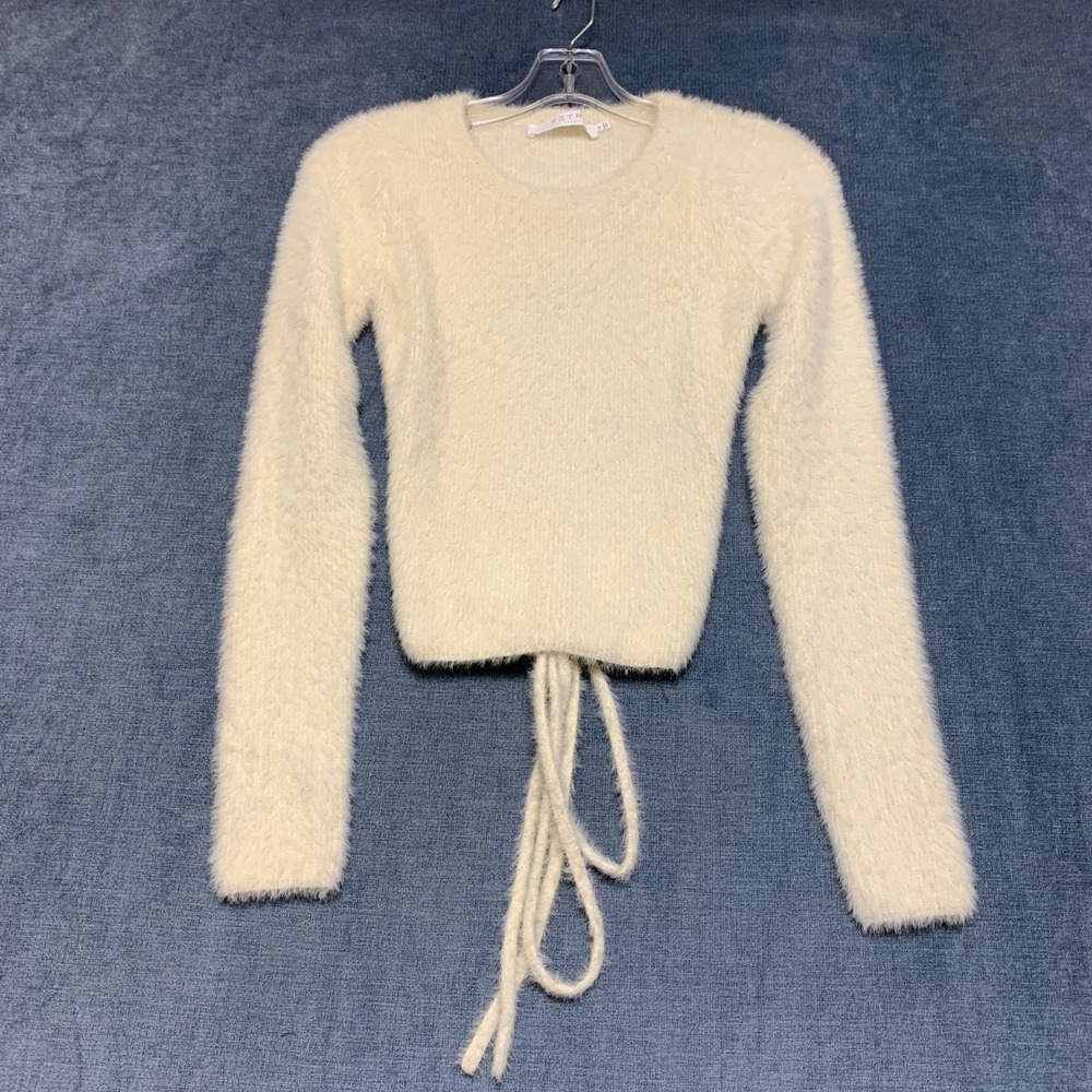 Astr The Label Sweater Womens XS Beige Back Cutout Drawstring Cropped Winter